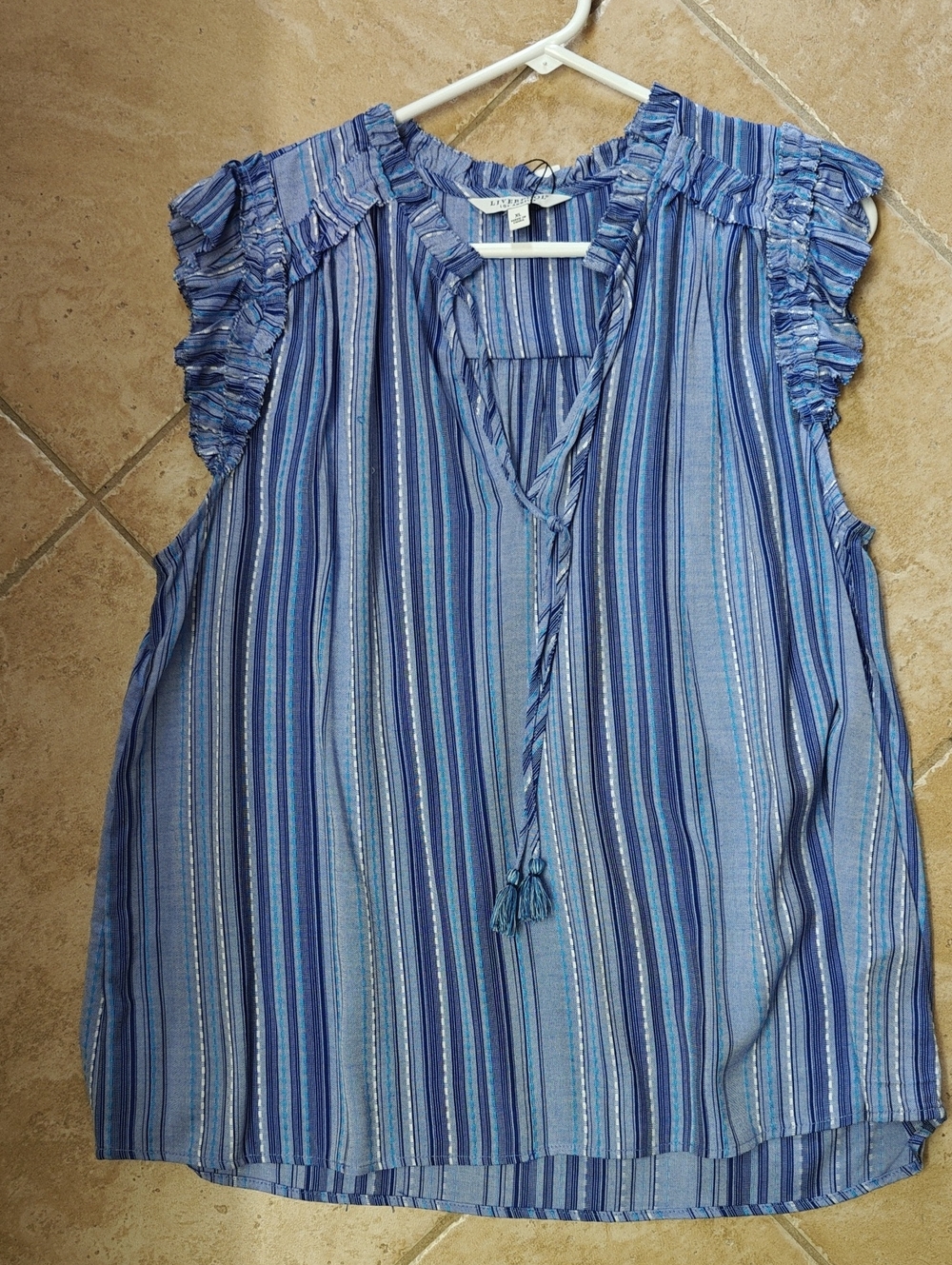 Liverpool Blue Striped Tassel V-Neck Tank